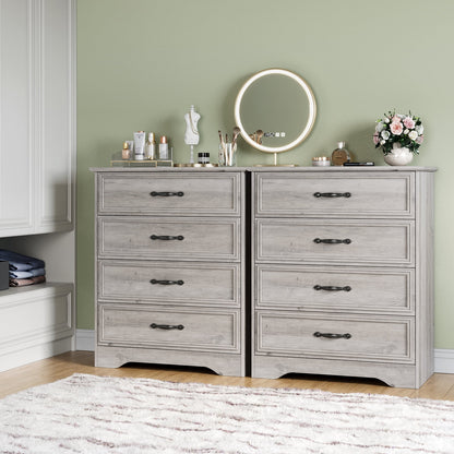 LGHM 4 Drawer Dresser, Modern Wood Chest Dresser for Bedroom Livingroom Gray