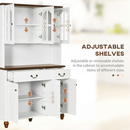 Barara King Kitchen Pantry,Kitchen Buffet with Hutch 6 Door 2 Drawer Adjustable Shelves, White