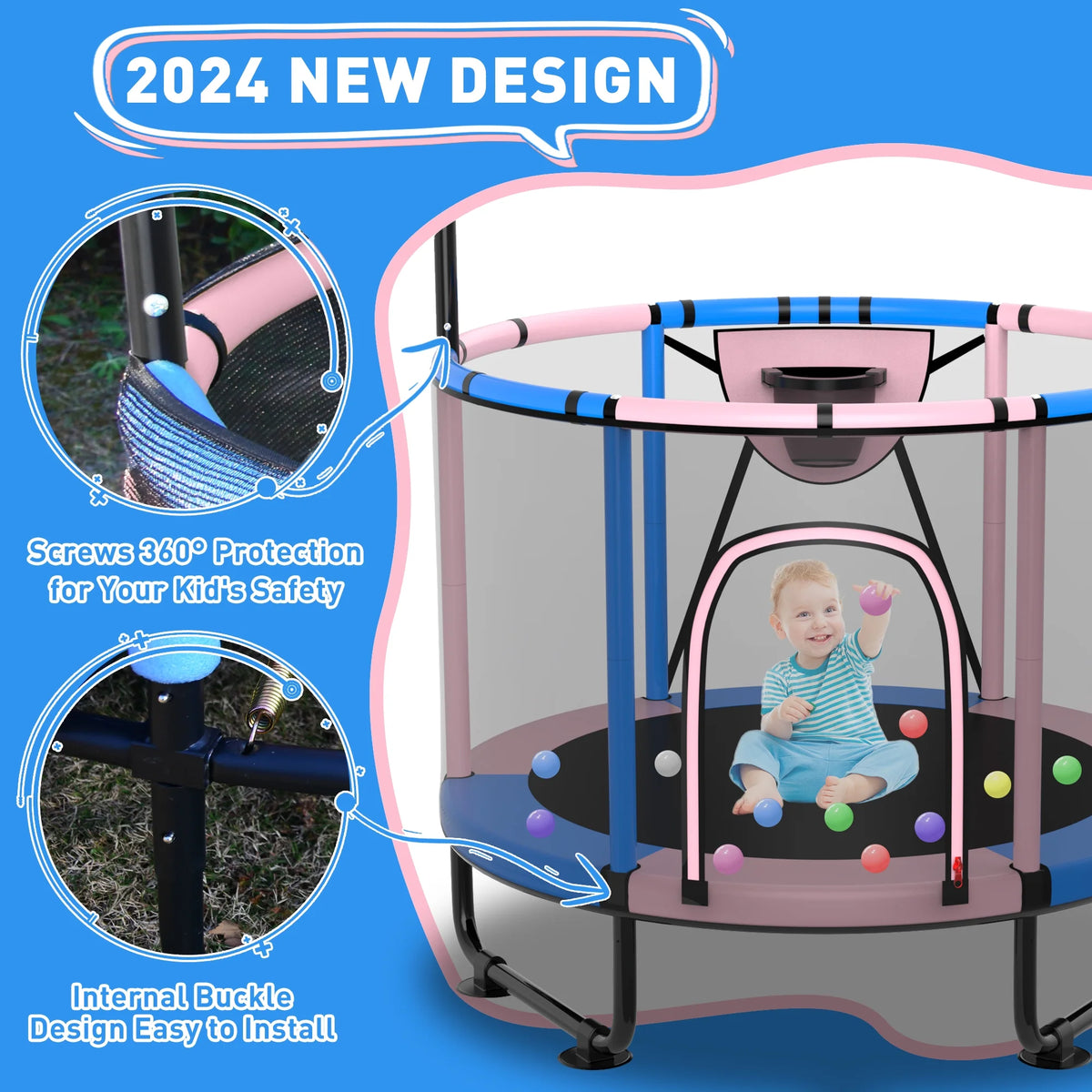 CITYLE Trampoline for Kids 600LBS 60'' 5FT Toddler Trampoline Indoor Outdoor with Basketball Hoop, Swing, Adjustable Bar, Mini Small Trampoline with Enclosure, Gifts for Toddlers, Boys & Girls