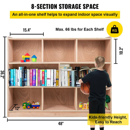 BENTISM Classroom Storage Cabinet Preschool Storage Shelves Wooden 8 Grids Toys Books