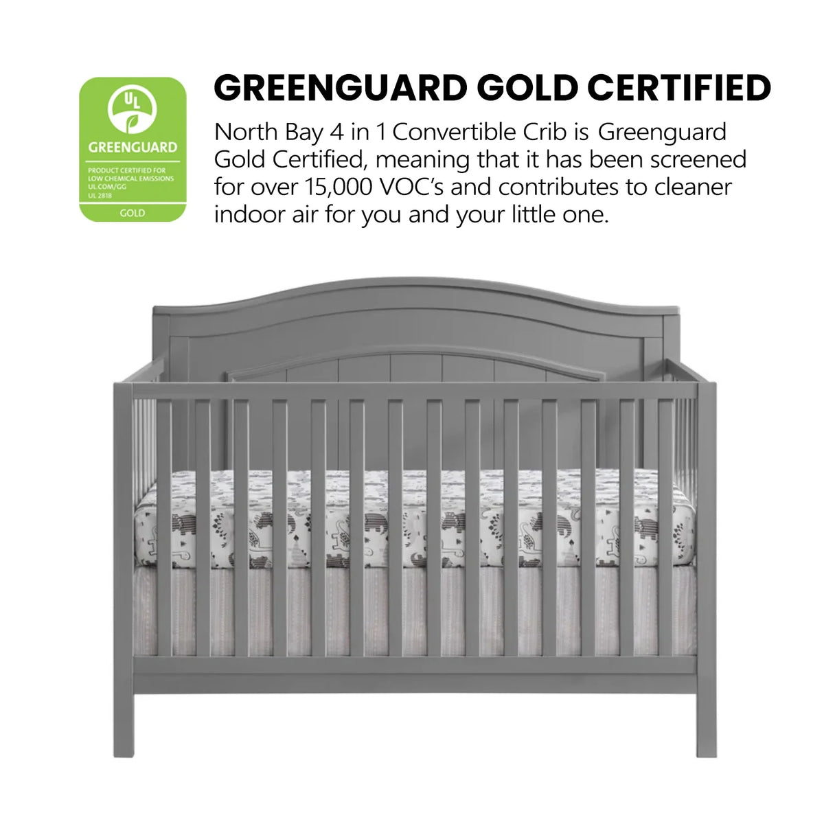 Oxford Baby North Bay 4-in-1 Convertible Crib, Snow White, GREENGUARD Gold Certified, Wooden Crib
