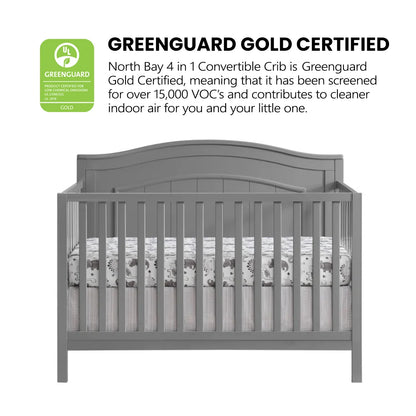 Oxford Baby North Bay 4-in-1 Convertible Crib, Snow White, GREENGUARD Gold Certified, Wooden Crib