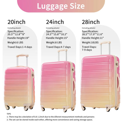 3 Piece ABS Luggage Set, Luggage with Spinner Wheel & TSA  20/24/28 inch, Purple