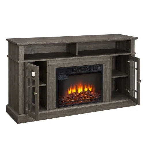 TV Stand with Fireplace, 58" Electric Fireplace Heater TV Stand for 65" TVs, Wood Fake Fireplace Heater, Dark Walnut Electric Fireplace Entertainment Center