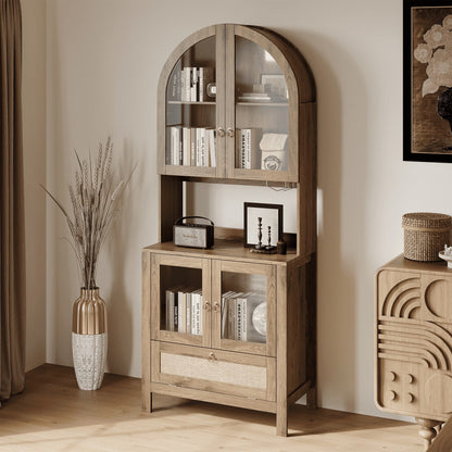 LAZZO 73-Inch Tall Arched Kitchen Pantry Storage Cabinet, 2 Doors, Brown