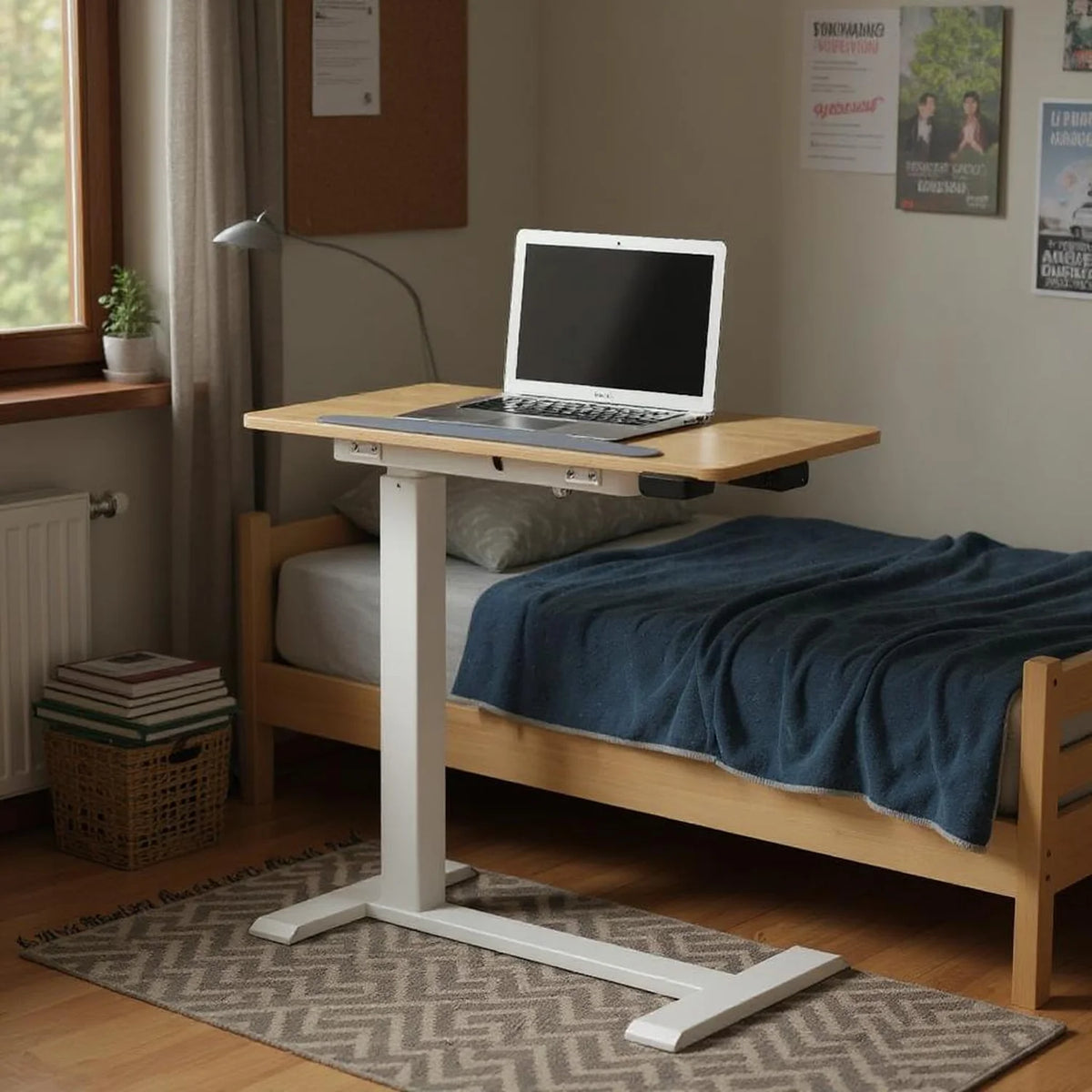 Homy Casa Adjustable Height Lap Desk, Mobile Work Table for Bedside or Sofa, White