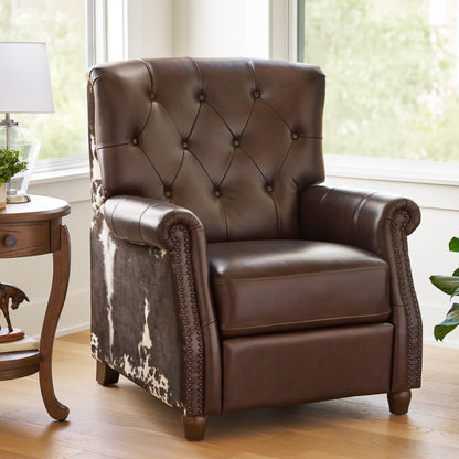 Pioneer Woman Harper Pushback Leather Recliner, Whiskey & Faux Cowhide Upholstery