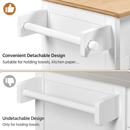 HXYHJ Kitchen Island on Wheels with Storage Cabinet, Rolling Kitchen Cart with Bamboo Top & Drawer & Spice Rack Towel Bar, Microwave Stand Cart for Kitchen/Dining Room, Black