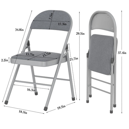 VECELO Set of 4 Folding Chairs, Fabric Dining Chair Set with Padded Cushion and Back, Indoor Outdoor Upholstered Seat with Metal Frame for Home Office Events Wedding Party, Orange