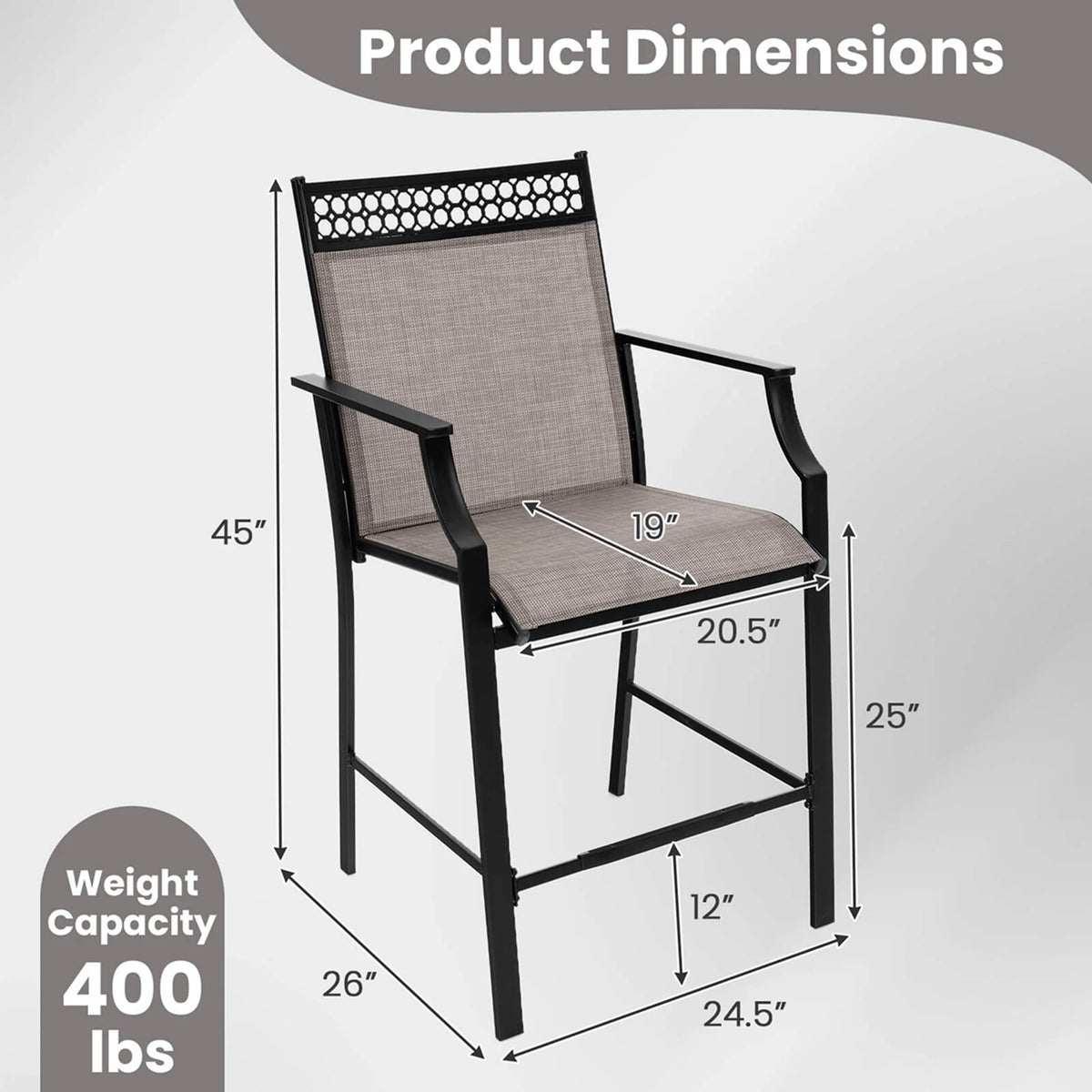 Costway Outdoor Counter Stools Set of 2 with Footrest & Armrests Metal Frame for Backyard Blue