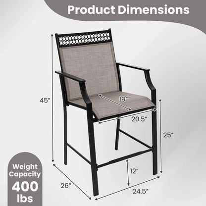 Costway Outdoor Counter Stools Set of 2 with Footrest & Armrests Metal Frame for Backyard Blue