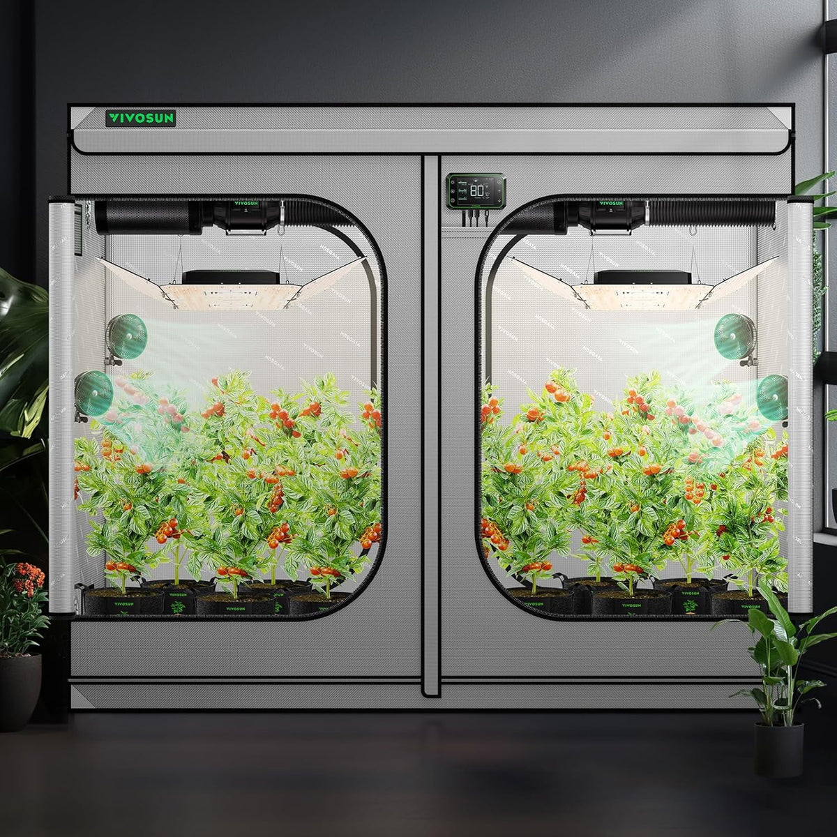 VIVOSUN G336 36"x36"x72" Grow Tent, 3x3 FT Advanced Gray Mylar Tent with 19mm Poles, Observation Window and Floor Tray for Hydroponic Plants for VS2000/VS3000