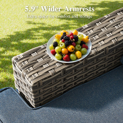 Ovios 10 Pieces Outdoor Patio Furniture Modern High-Back All-Weather Wicker Sectional Conversation Set with Propane Fire Pit Table & Swivel Chair, Dark Gray