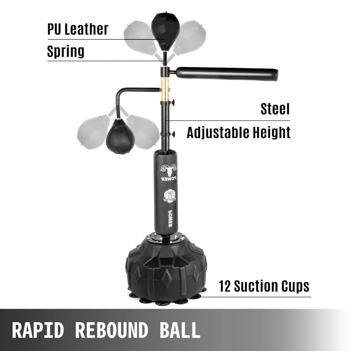 VEVORbrand Boxing Speed Trainer, Rapid-Reflex Boxing Bar, Training Boxing Ball with Reflex Bar & Gloves, Solid Speed Punching Bag Free Standing, Adjustable Height, for Adult&Kid, with Two Ball