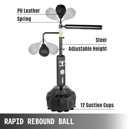 VEVORbrand Boxing Speed Trainer, Rapid-Reflex Boxing Bar, Training Boxing Ball with Reflex Bar & Gloves, Solid Speed Punching Bag Free Standing, Adjustable Height, for Adult&Kid, with Two Ball