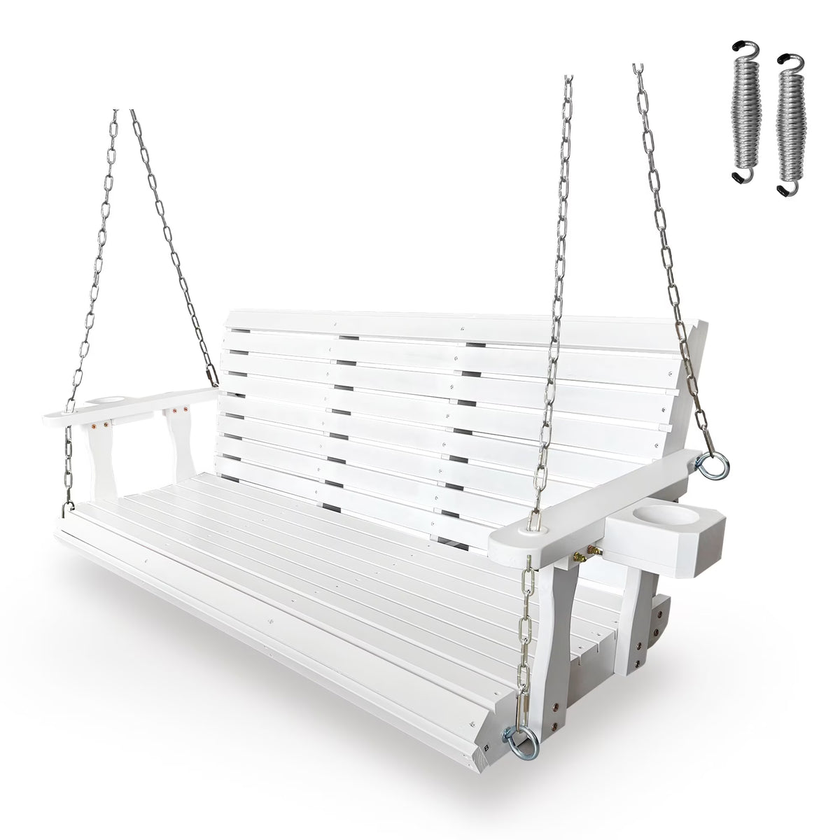Fortune Candy 3 Person Outdoor Wood Hanging Swing, Heavy Duty 880 lbs Wood Porch Swing, Brown-5ft