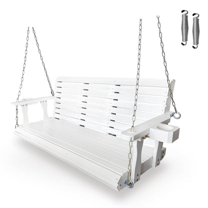 Fortune Candy 3 Person Outdoor Wood Hanging Swing, Heavy Duty 880 lbs Wood Porch Swing, Brown-5ft