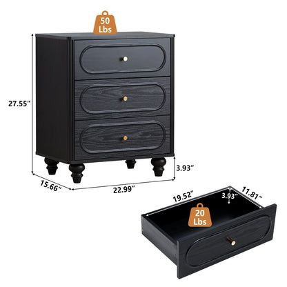 YOCWO 3 Drawer Nightstand, Classic Chest of Drawers with Arc Edge, Walnut