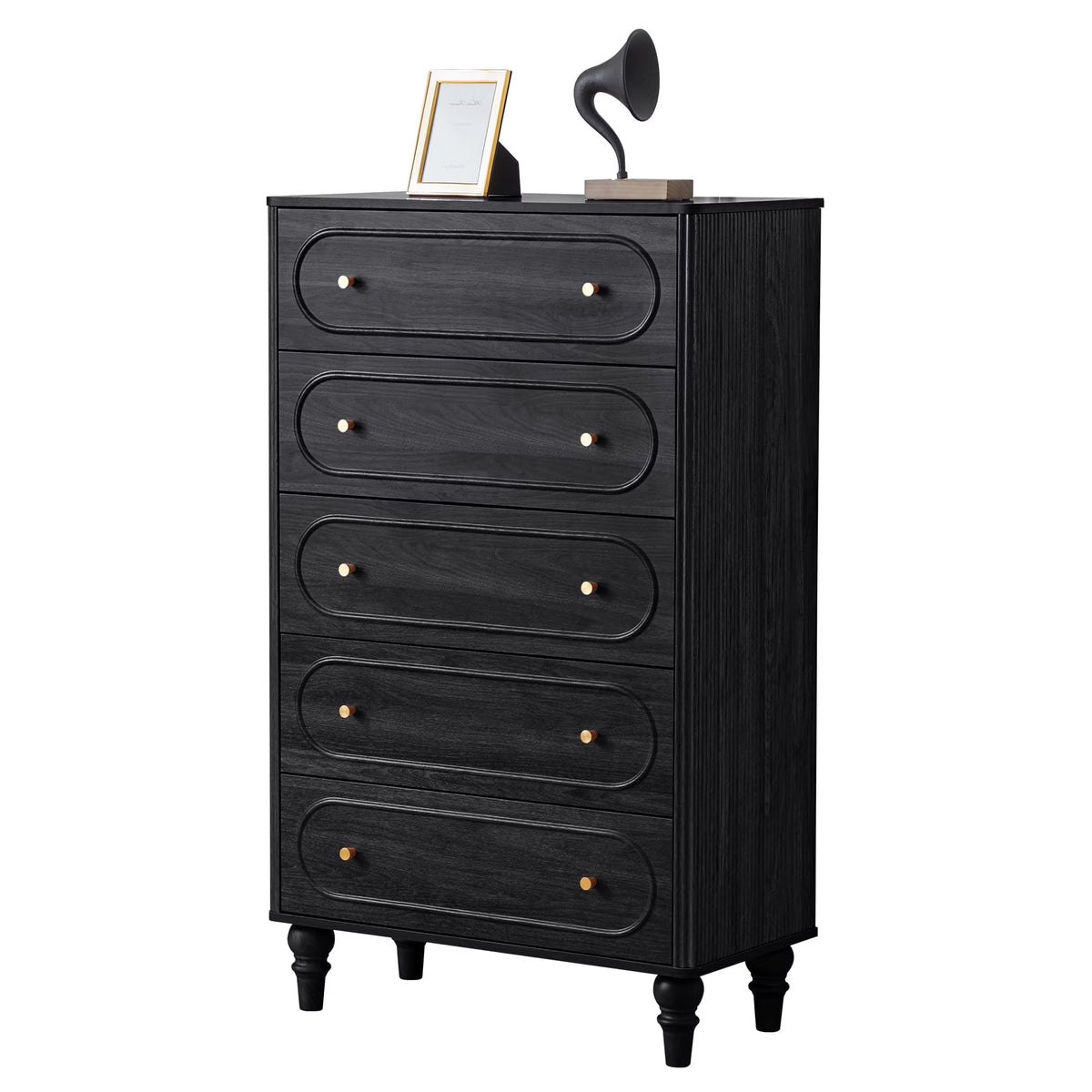 YOCWO 3 Drawer Nightstand, Classic Chest of Drawers with Arc Edge, Walnut
