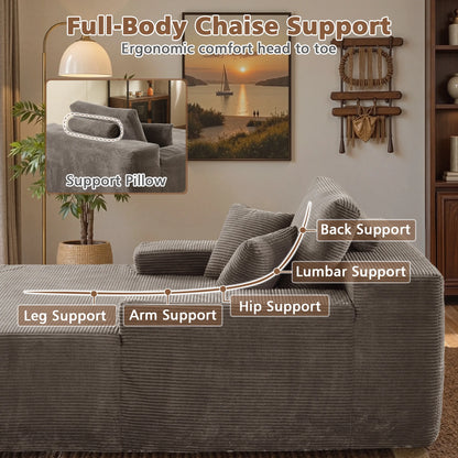 Ovios 67'' Oversized Chaise Lounge Chair Indoor Cloud Plush Corduroy Floor Sofa Bed Deep Seat No Assembly Couch for Living Room, Black