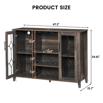 Faitaliicy Wine Bar Cabinet With Led Light Wine And Glass Rack Kitchen Buffet Sideboard Industry Coffee Bar Cabinet Freestanding Liquor Cabinet For Kitchen Dining Room Living Room