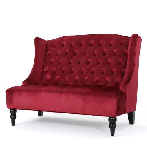 GDF Studio Leona Modern Glam Tufted Velvet Wingback Loveseat, Wine and Dark Brown