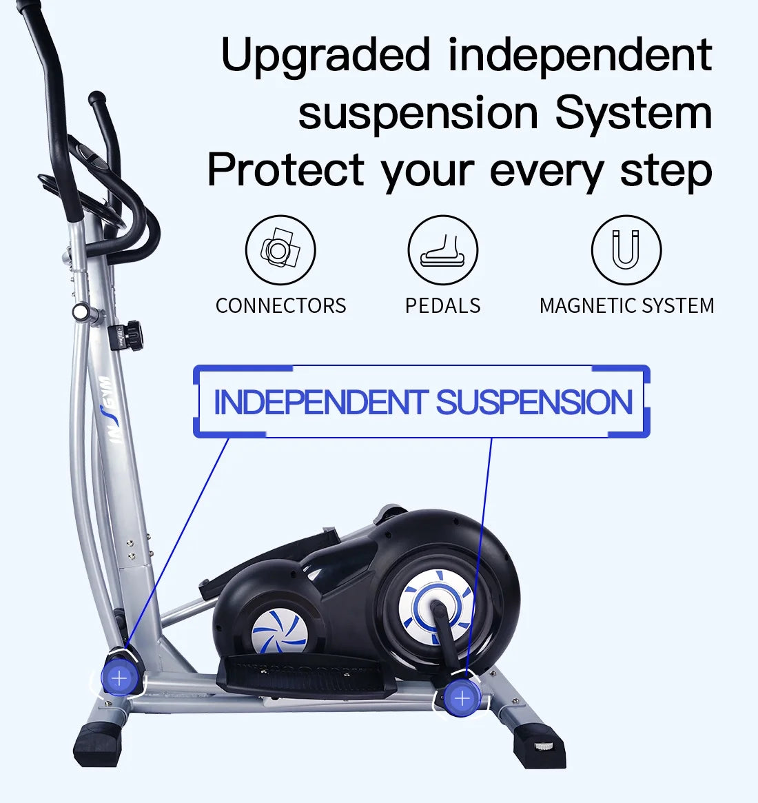 Elliptical Machine Cross Trainer - 8-Level Adjustable Magnetic Elliptical Cross Cadio Equipment with Digital Display and Pulse, Indoor Fitness Workout, LCD Monitor