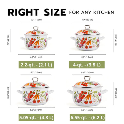 STPgoods Enameled Aluminum Belly Deep Stock Pot with Lid Set of 2 Vegetable Garden Cooking Pot Set 2.2 Qt 4 Qt 5.05 Qt and 6.55 Qt Enamel Soup Pots