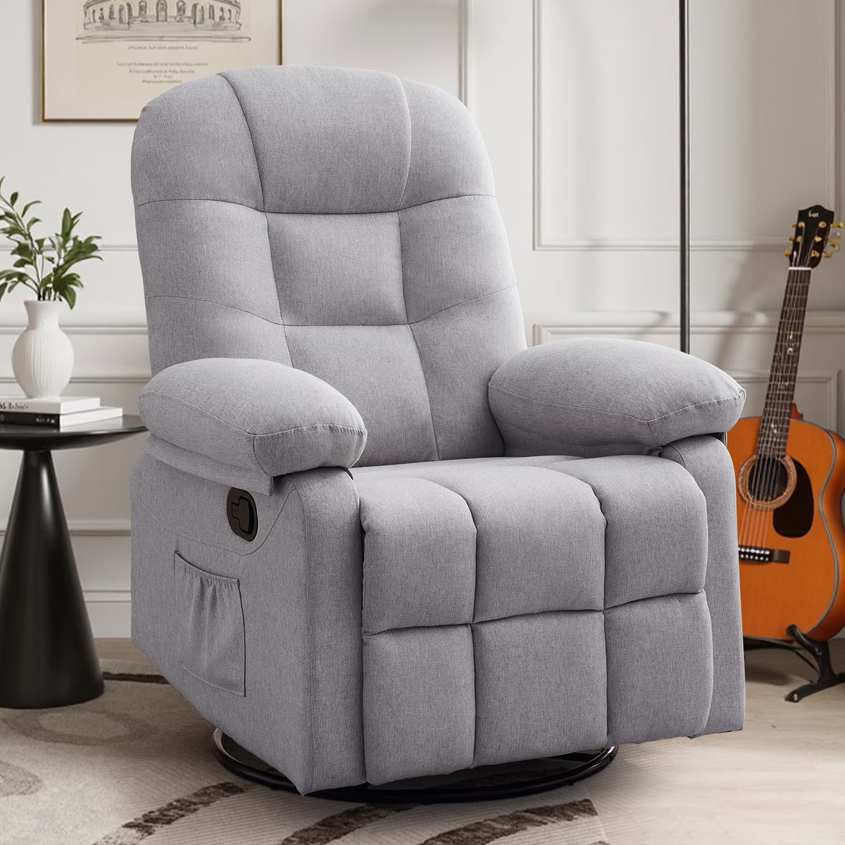 Korser Manual Swivel Rocker Recliner Chair for Living Room,Small Recliner Sofa for Small Spaces,Linen Fabric,Dark Black