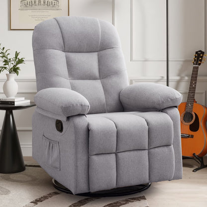 Korser Manual Swivel Rocker Recliner Chair for Living Room,Small Recliner Sofa for Small Spaces,Linen Fabric,Dark Black