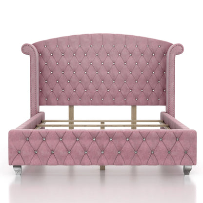 FOA Cyndi 3pc Pink Fabric Bedroom Set- Full + 2 Nightstands and Care Kit