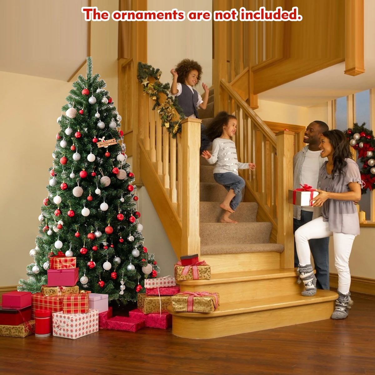 Costway 7ft Pre-lit Hinged Christmas Tree w/ Remote Control & 9 Lighting Modes