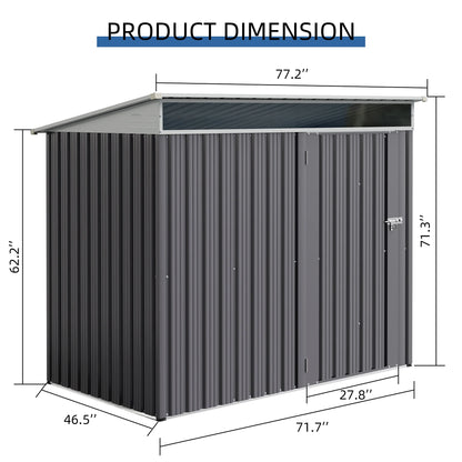 Walsunny 6X4 FT Outdoor Storage Shed,Waterproof Metal Garden Sheds with Lockable Double Door Weather Resistant Steel Tool Storage House Shed Grey