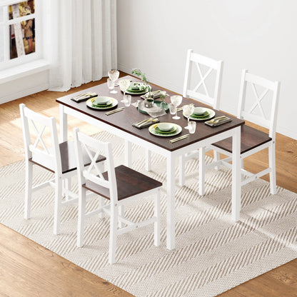 Soges 5 Pieces Dining Table Set, Pine Wood Kitchen Dining Table with 4 Chairs, Wood Rectangular kitchen table and chairs for 4, Small Dining Set for Bar Dining Room Breakfast Nook, White and Gray