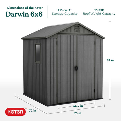 Keter Outdoor Storage Shed, Durable Resin, Compact & Portable, Store-It-Out Darwin, Grey