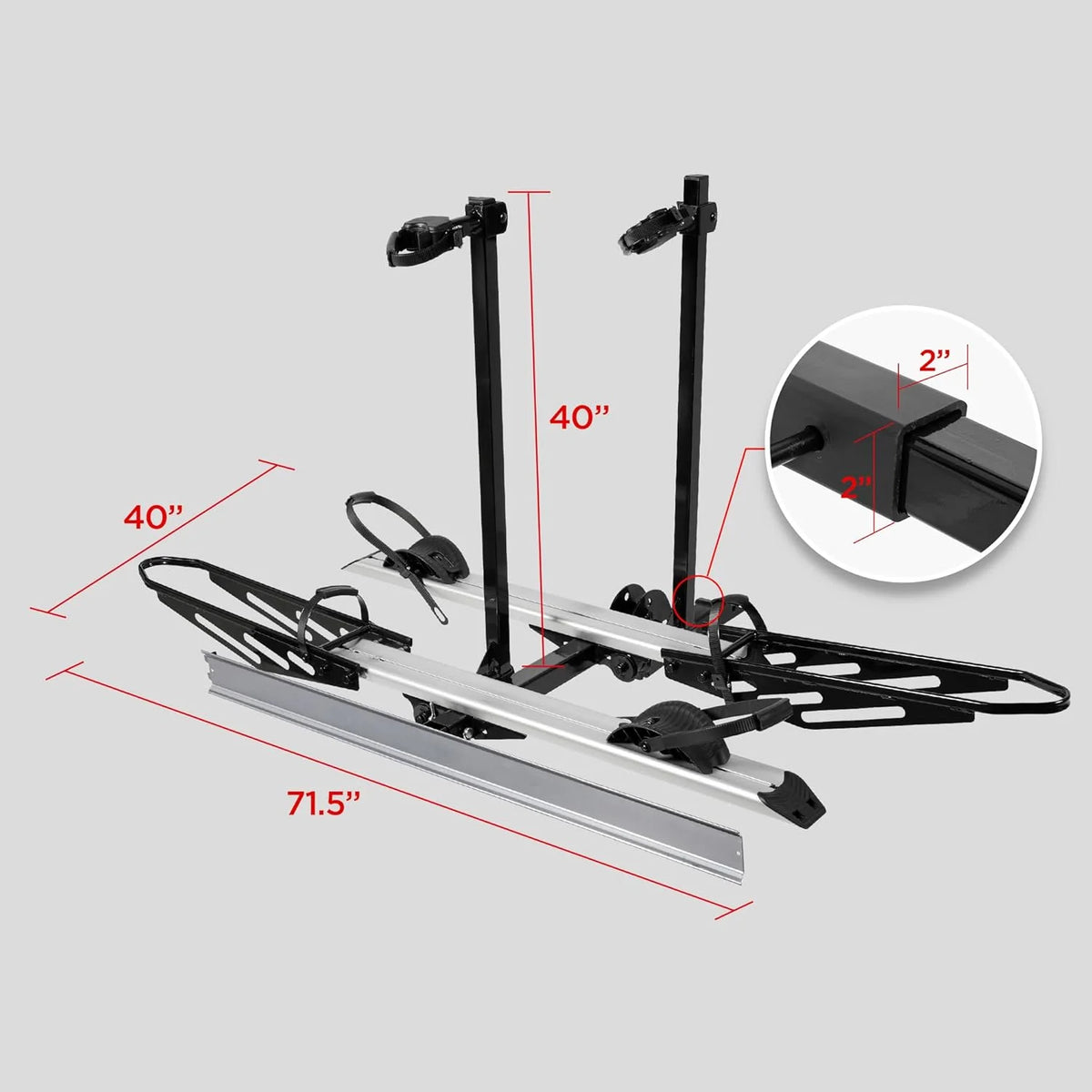 Young Electric Ebike Rack, 200lb Capacity, Alloy Steel Hitch Mount, Fits 5-Inch Fat Tire Bikes, 2-Inch Receiver
