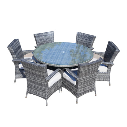 Direct Wicker 7 Piece Patio Dining Set with Rattan Chairs and Cushions, Grey