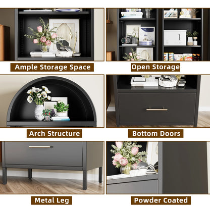 SUPEER Metal Arched Storage Display Cabinet with Glass Doors and Adjustable Shelves, Lockable Cabinet, Assembly Required, Black
