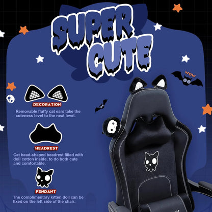 Dowinx Gaming Chair Cute with Cat Ears and Massage Lumbar Support, Ergonomic Computer Chair for Girl with Footrest and Headrest, Comfortable Reclining Game Chair 290lbs for Adult, Teen, Blue Green