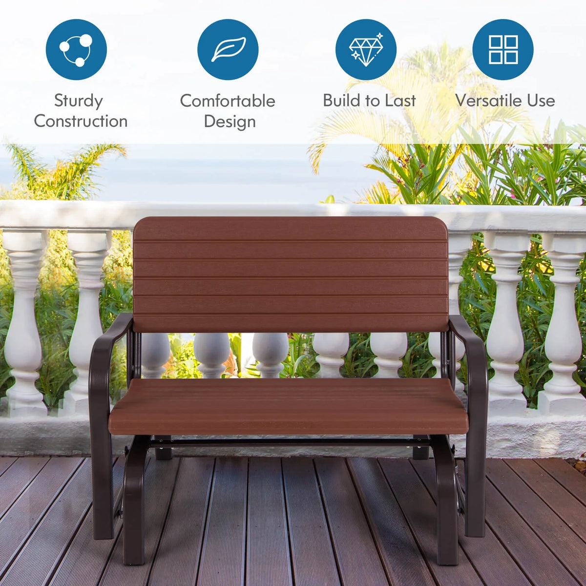 Costway Outdoor Patio Swing Porch Rocker Glider Bench Loveseat Garden Seat Steel