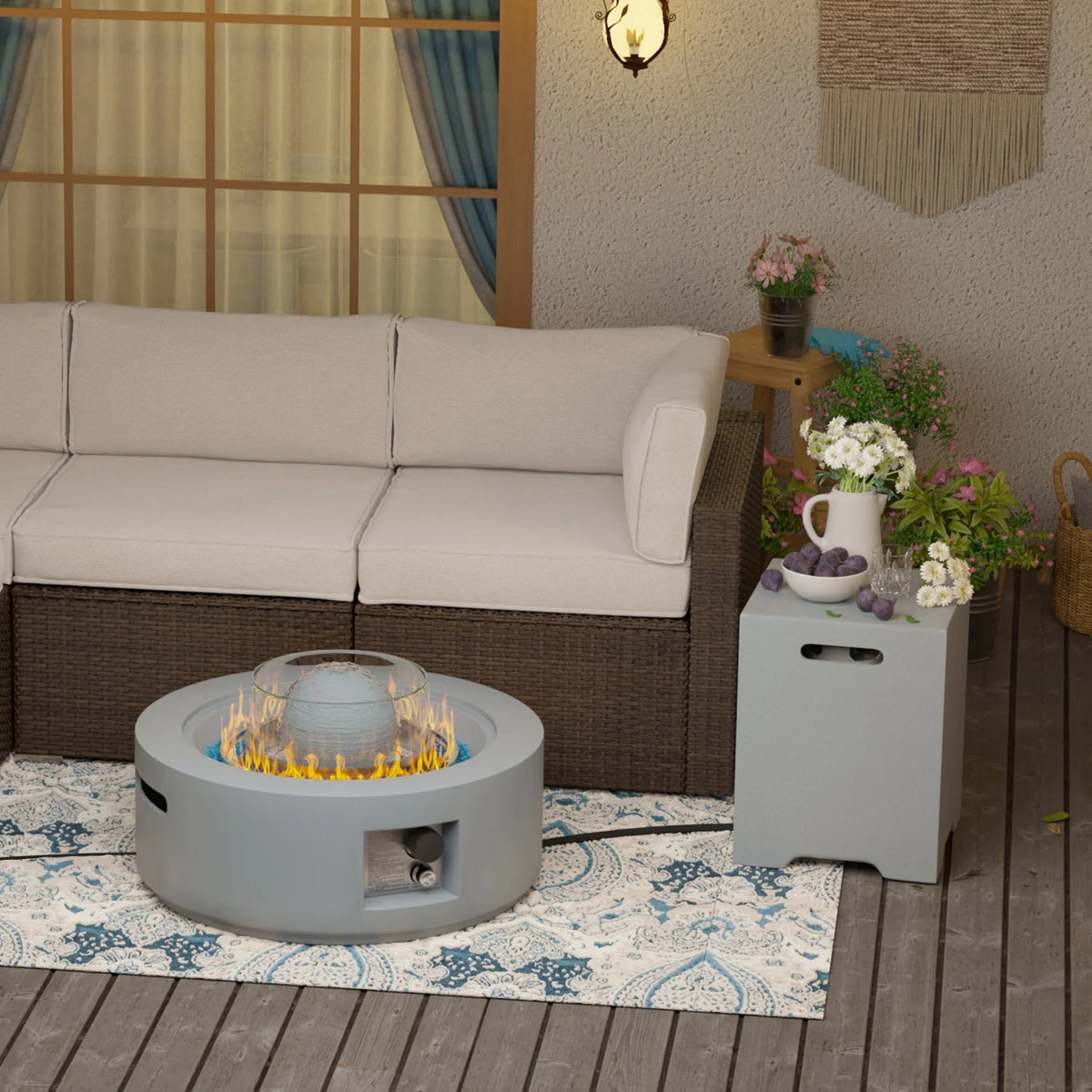 COSIEST 29.3-inch 50,000 BTU Outdoor Propane Fountain Round Fire Pit Table