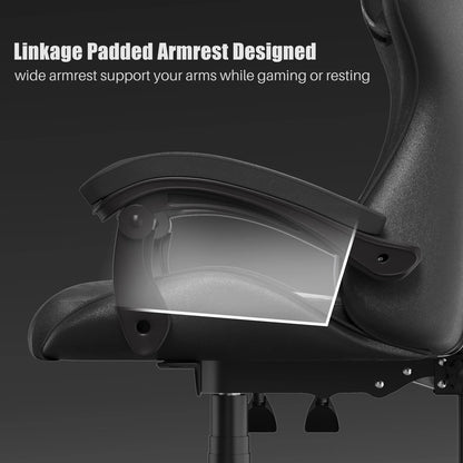 Bigzzia Gaming Chair Office Chair, Ergonomic Game Chair with Headrest & Lumbar Pillow, Black