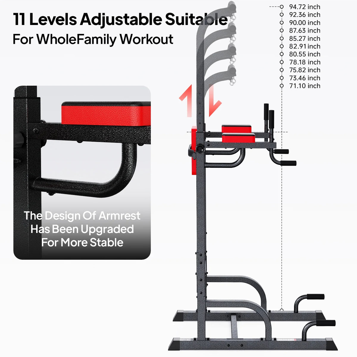 LNOW Multifunction Power Tower Pull up Bar Dip Station Power Rack with Adjustable Backrest for Home Gym Strength Training Workout Equipment Max Weight 480lbs