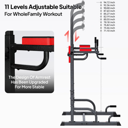 LNOW Multifunction Power Tower Pull up Bar Dip Station Power Rack with Adjustable Backrest for Home Gym Strength Training Workout Equipment Max Weight 480lbs
