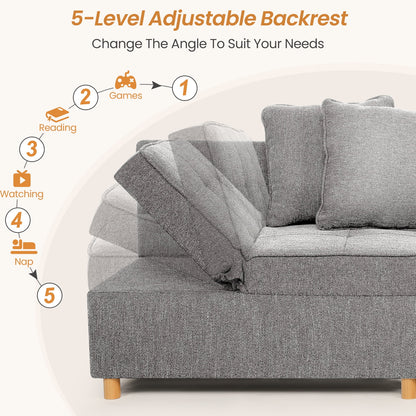 SEJOV 4-in-1 Convertible Sleeper Chair Bed, Linen Sofa Bed for Small Space, Futon Sofa with 2 Throw Pillows for Living Room, Single Recliner with 5 Adjustable Backrest for Bedroom Apartment, Brown