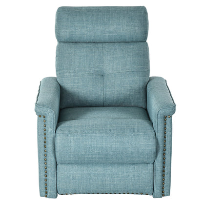 Dextrus Upholstered Recliner Chair Single Sofa Adjustable Home Theater Seating w Studded, Blue A