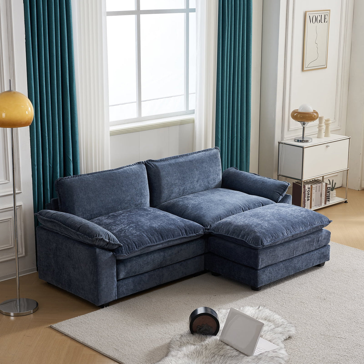 Zimtown Sectional Sofa with Ottoman, L Shaped Convertible Couch with Removable Chaise Chenille Fabric Sofa Set for 4-6 Persons Living Room Furniture Dark Grey