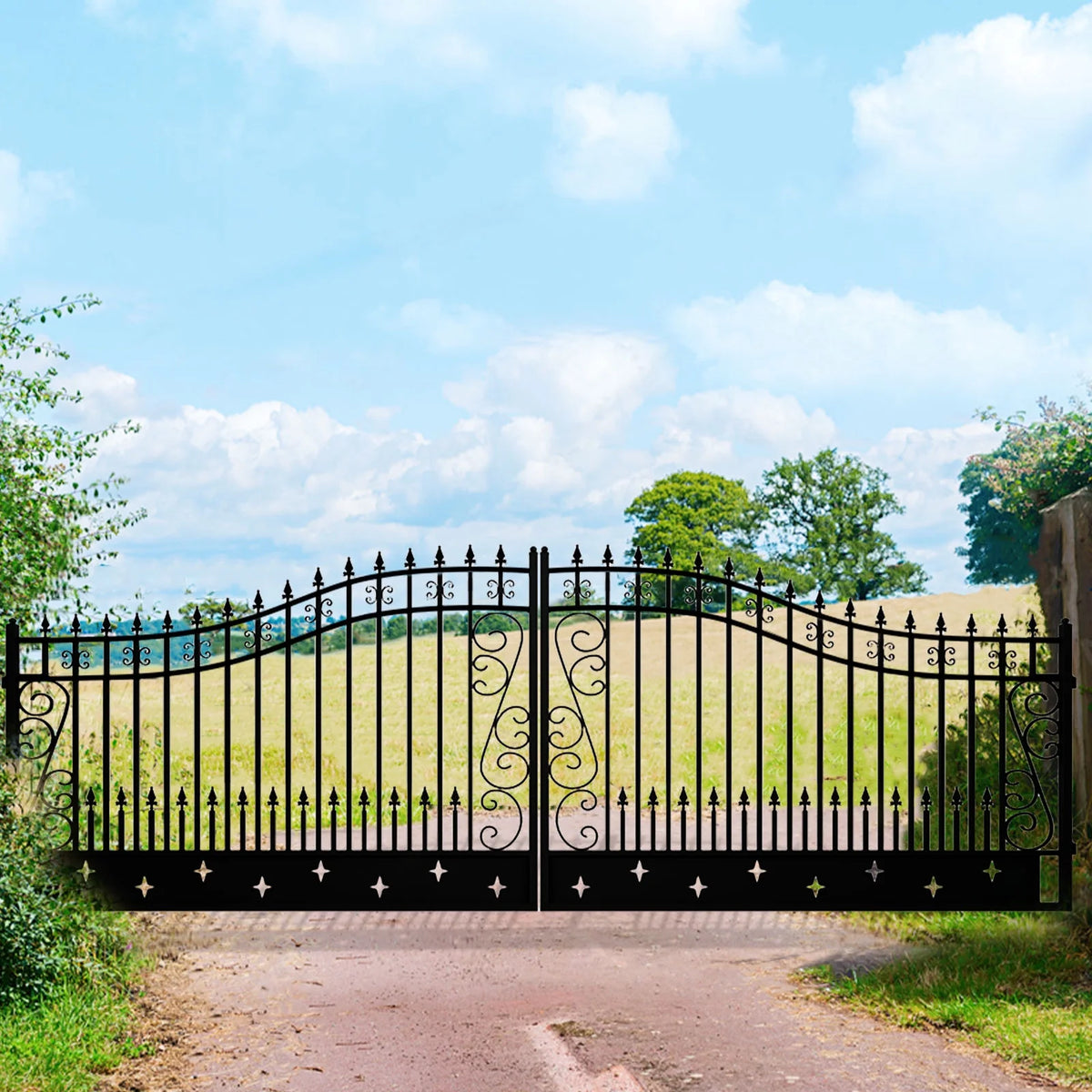 Outdoor Dual Swing Wrought Iron Gate for Driveway, Security Gate, Outdoor Fence Gate, Vienna Style for Yard, Backyard Patio�� 20'Star��