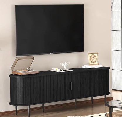 HLR 70" Mid Century TV Stand With Tambour Door For TVs Up To 80", Entertainment Center With Storage, Brown
