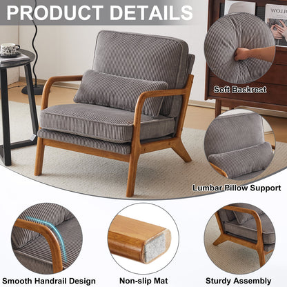 Ktaxon Accent Chair Corduroy Upholstered Armchair, Reading Club Chair with Pillow and Solid Wood Frame for Living Room Bedroom Furniture Off White